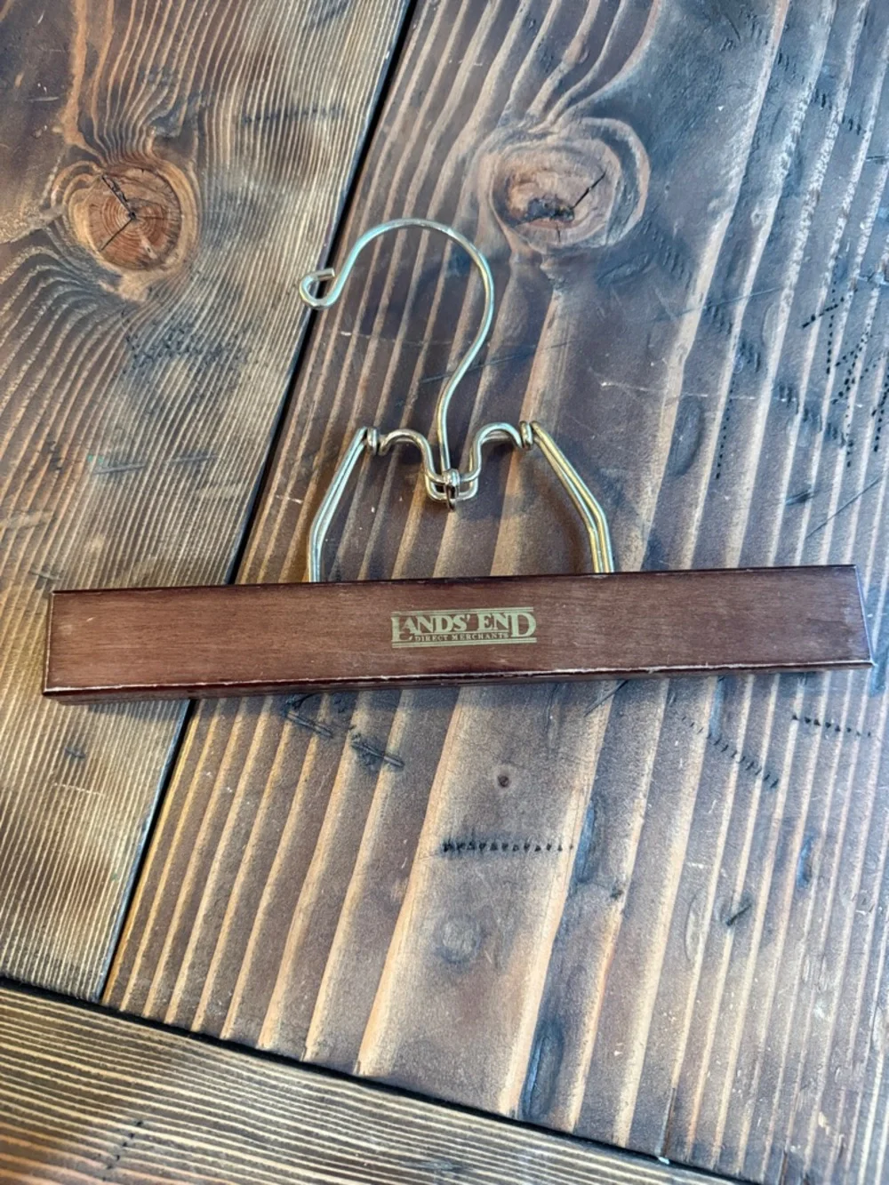Vintage Lands' End Brown Wood Skirt Hanger with Gold-Tone Hook